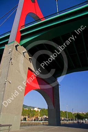 La Salve Bridge located in the second district of Uribarri in the city of Bilbao, Biscay, Basque Country, northern Spain.