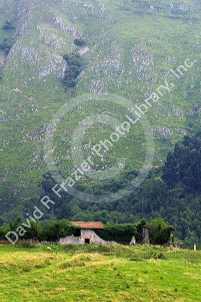 Ruins of a stone farmhouse in rural Cantabria, northern Spain.