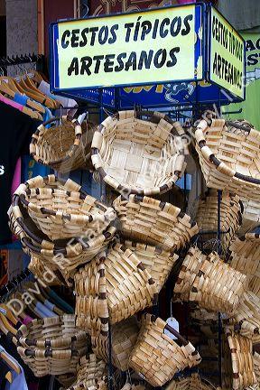 Baskets made by locals for sale at a shop in Ribadesella, Asturias, northern Spain.