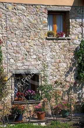 Residential home made of stone in the town of Covadonga, Asturias, northwestern Spain.