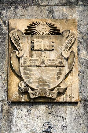 Seal of the University of Deusto in the city of Bilbao, Biscay, northern Spain.