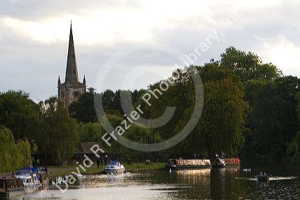 Steeple of the Church of the Holy Trinity on the banks of the River Avon at Stratford-upon-Avon, Warwickshire, England.