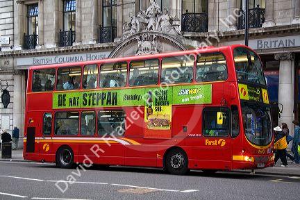 Double decker bus in the city of London, England.