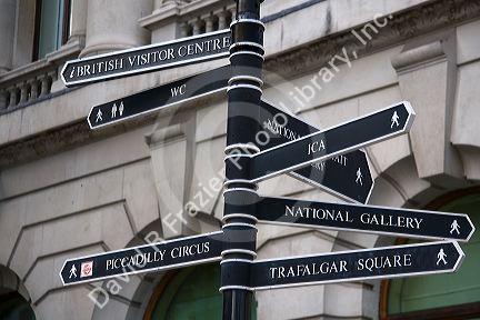 Visitor information street sign in the city of London, England.