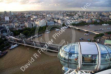 View of the city of London from the London Eye, England.