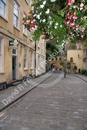 Cobblestone walking street in Bath, Somerset, England.