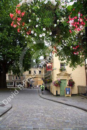 Cobblestone walking street in Bath, Somerset, England.