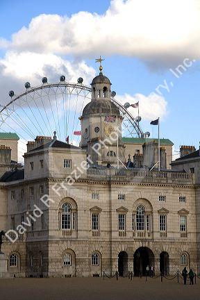Horse Guards and the London Eye in London, England.