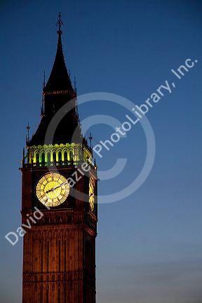 Big Ben at night in the city of London, England.