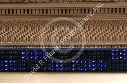 Ticker in front of the New York Stock Exchange in New York City, New York, USA.