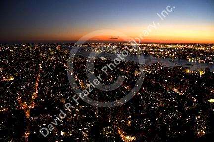 Night view of New York City, New York, USA.