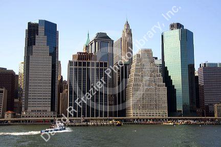 New York City Police Department Harbor Unit boat on the East River, New York, USA.