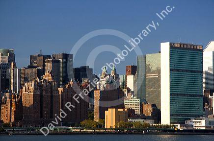 United NAtions Building and skyscrapers in New York City, New York, USA.