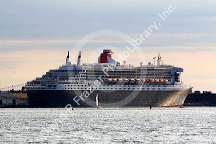 Queen Mary 2 ocean liner in New York Harbor, New York, USA.