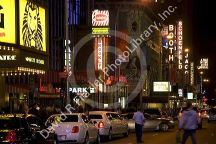 Broadway theatres in midtown-Manhattan, New York City, New York, USA.
