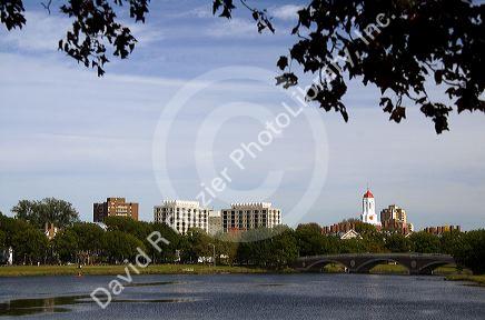 Charles River and Harvard University buildings in Cambridge, Greater Boston, Massachusetts, USA.