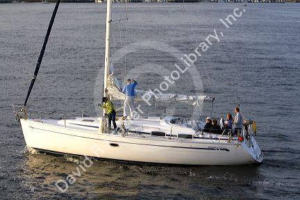 Sailing in Boston Harbor, Boston, Massachusetts, USA.