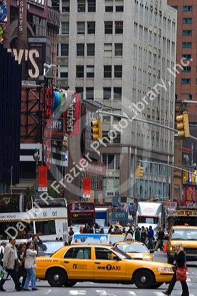 Taxicab in Times Square, Manhattan, New York City, New York, USA.