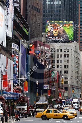 Taxicab in Times Square, Manhattan, New York City, New York, USA.