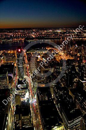 Night view of New York City, New York, USA.