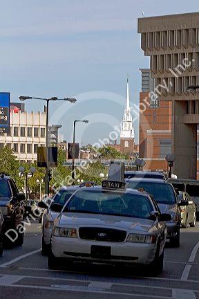 Old North Church seen in the distance from Boston City Hall, Boston, Massachusetts, USA.
