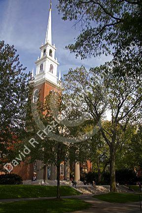 The Memorial Church located in Harvard Yard at Harvard University in Cambridge, Greater Boston, Massachusetts, USA.