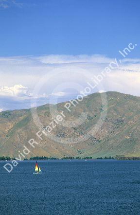 A sail boat on Lucky Peak reservoir near Boise, Idaho.