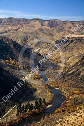 Fall foliage along the south fork of the Boise River in Elmore County, Idaho, USA.