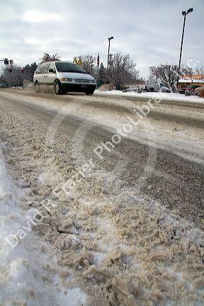 Winter driving in Boise, Idaho, USA.