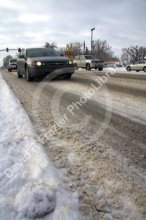 Winter driving in Boise, Idaho, USA.