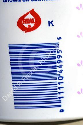 The UPC barcode on a pre-packaged food container.