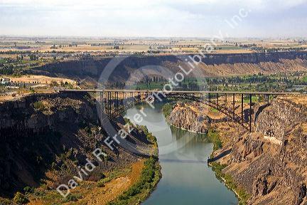 Aerial view of the Perrine Bridge spanning the Snake River Canyon at Twin Falls, Idaho, USA.