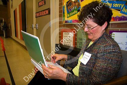 Poll watcher at a polling station in Boise, Idaho, USA.
