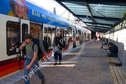 The MAX light rail public transportation system in Portland, Oregon, USA.
