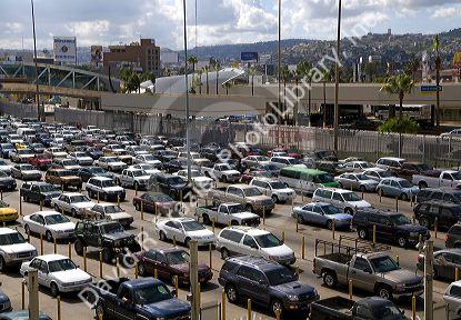 Automobiles wait to enter the United States port of entry at the Tijuana, Baja California, Mexico/San Diego, California border crossing.