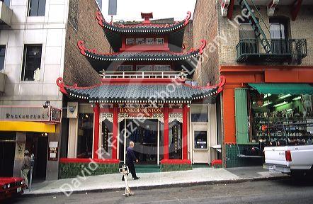 A pagoda style bank in Chinatown, San Francisco, California.