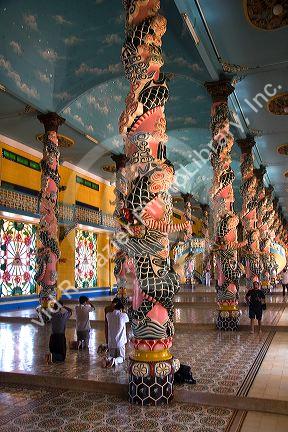 Detail inside the Cao Dai Tay Ninh Holy See in Tay Ninh, Vietnam.