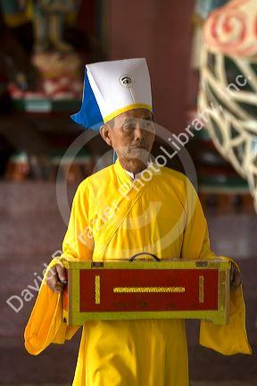Cao Dai ceremony inside the Tay Ninh Holy See in Tay Ninh, Vietnam.