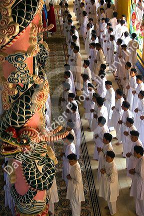 Cao Dai ceremony inside the Tay Ninh Holy See in Tay Ninh, Vietnam.