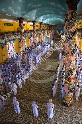 Cao Dai ceremony inside the Tay Ninh Holy See in Tay Ninh, Vietnam.