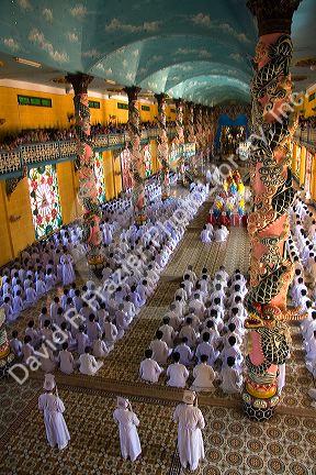 Cao Dai ceremony inside the Tay Ninh Holy See in Tay Ninh, Vietnam.