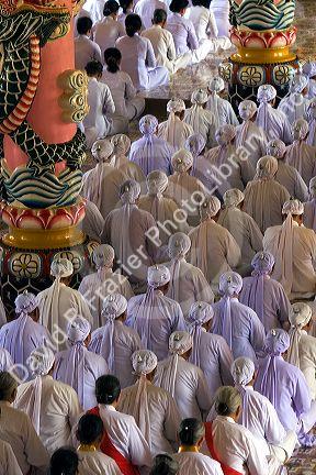 Cao Dai ceremony inside the Tay Ninh Holy See in Tay Ninh, Vietnam.