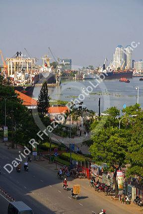 Activity on the Saigon River in Ho Chi Minh City, Vietnam.