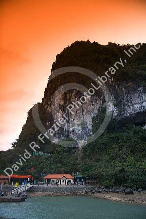 Entrance to the Hang Sung Sot caves in Ha Long Bay, Vietnam.
