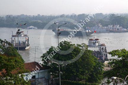 Activity on the Saigon River in Ho Chi Minh City, Vietnam.