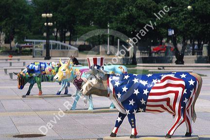 Sidewalk art of cows in Chicago, Illinois.