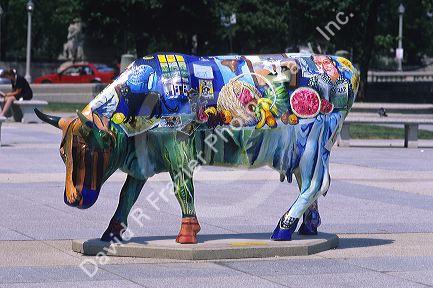 Sidewalk art of a cow in Chicago, Illinois.