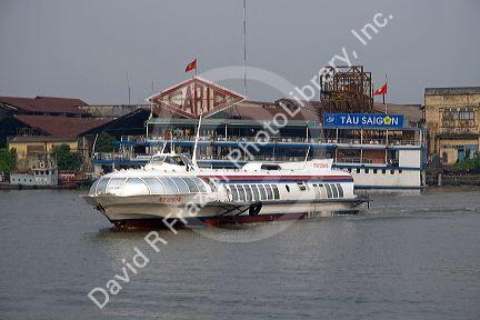 Hydrofoil boat on the Saigon River in Ho Chi Minh City, Vietnam.
