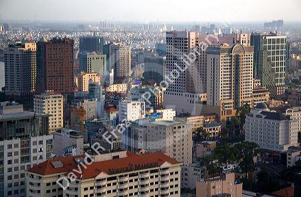 Cityscape views of Ho Chi Minh City from atop the Saigon Trade Center skyscraper, Vietnam.