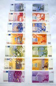 Euro Dollars with front and backsides showing.